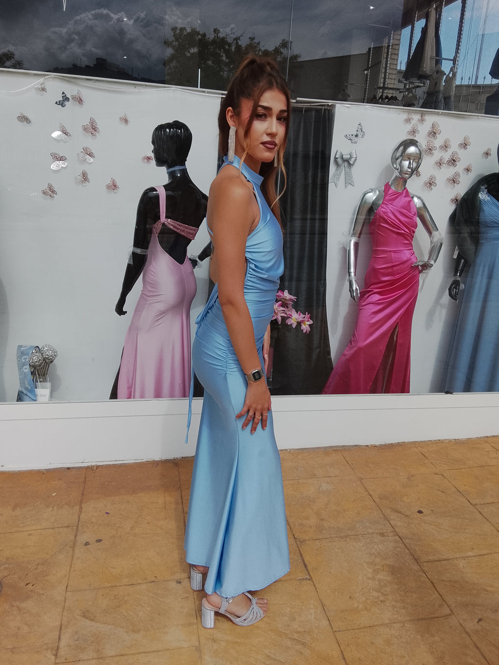 Vestido largo Uxía celeste