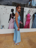 Vestido largo Uxía celeste