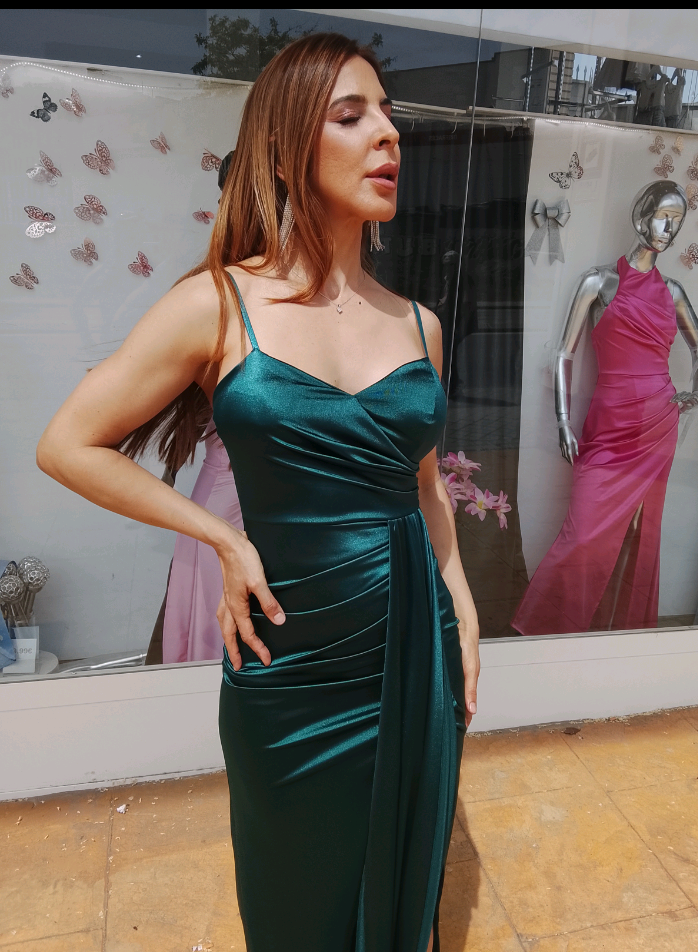 Vestido largo Satén Aura petróleo
