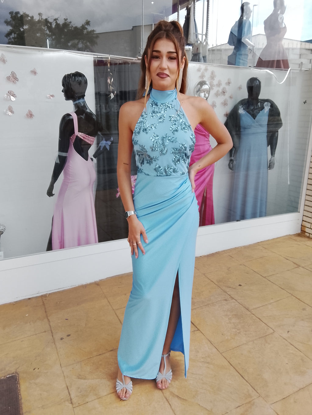 Vestido largo Gisela celeste