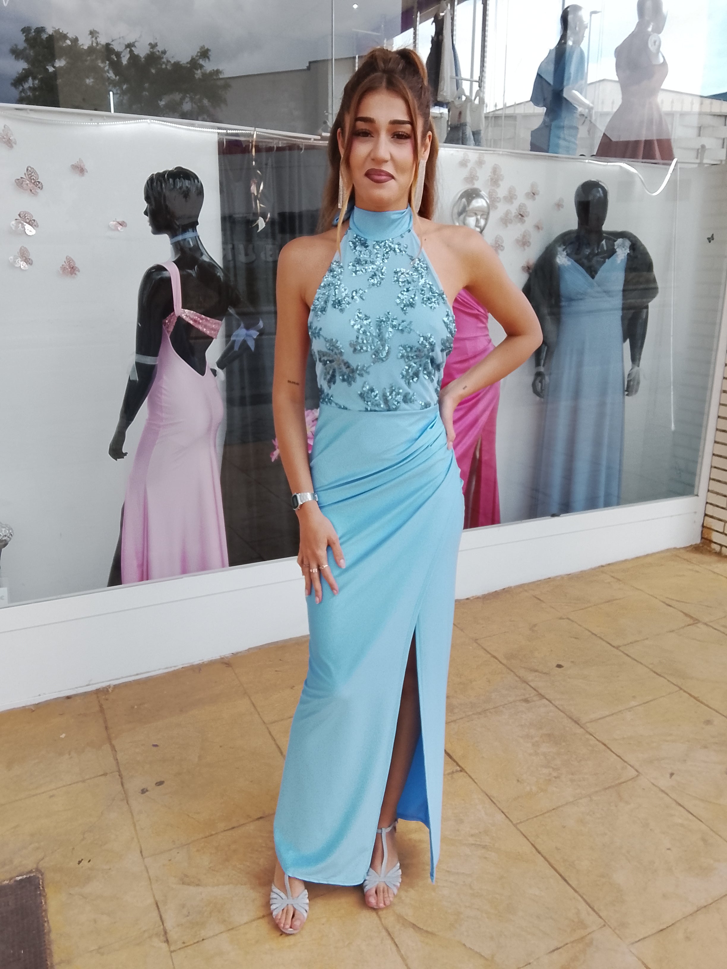 Vestido largo Gisela celeste