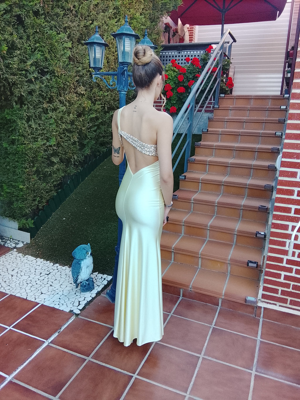 Vestido largo Emilia amarillo y matcha