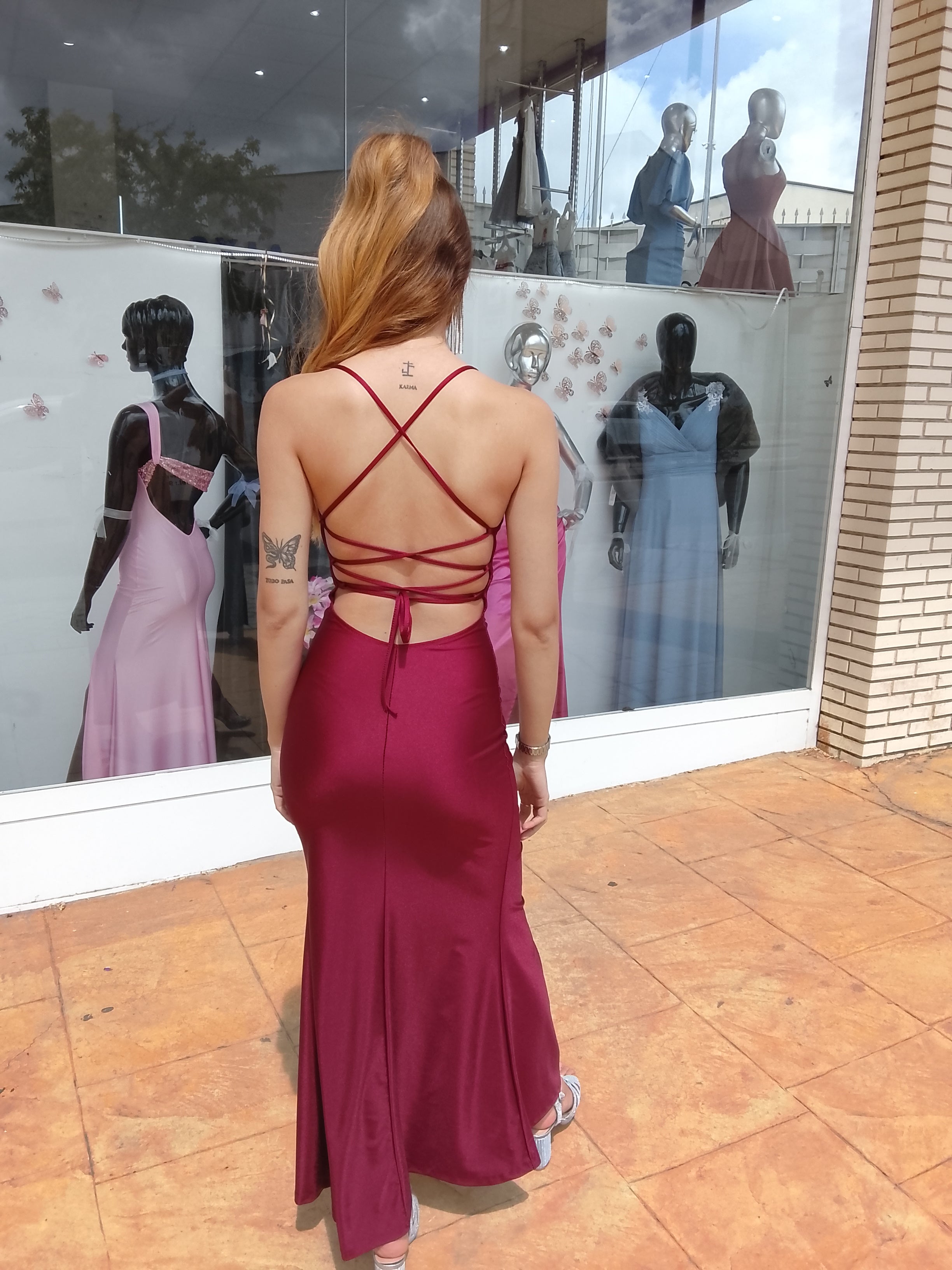Vestido largo Noa burdeos