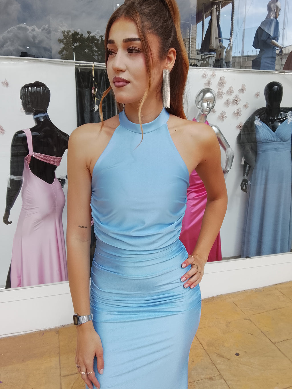 Vestido largo Uxía celeste