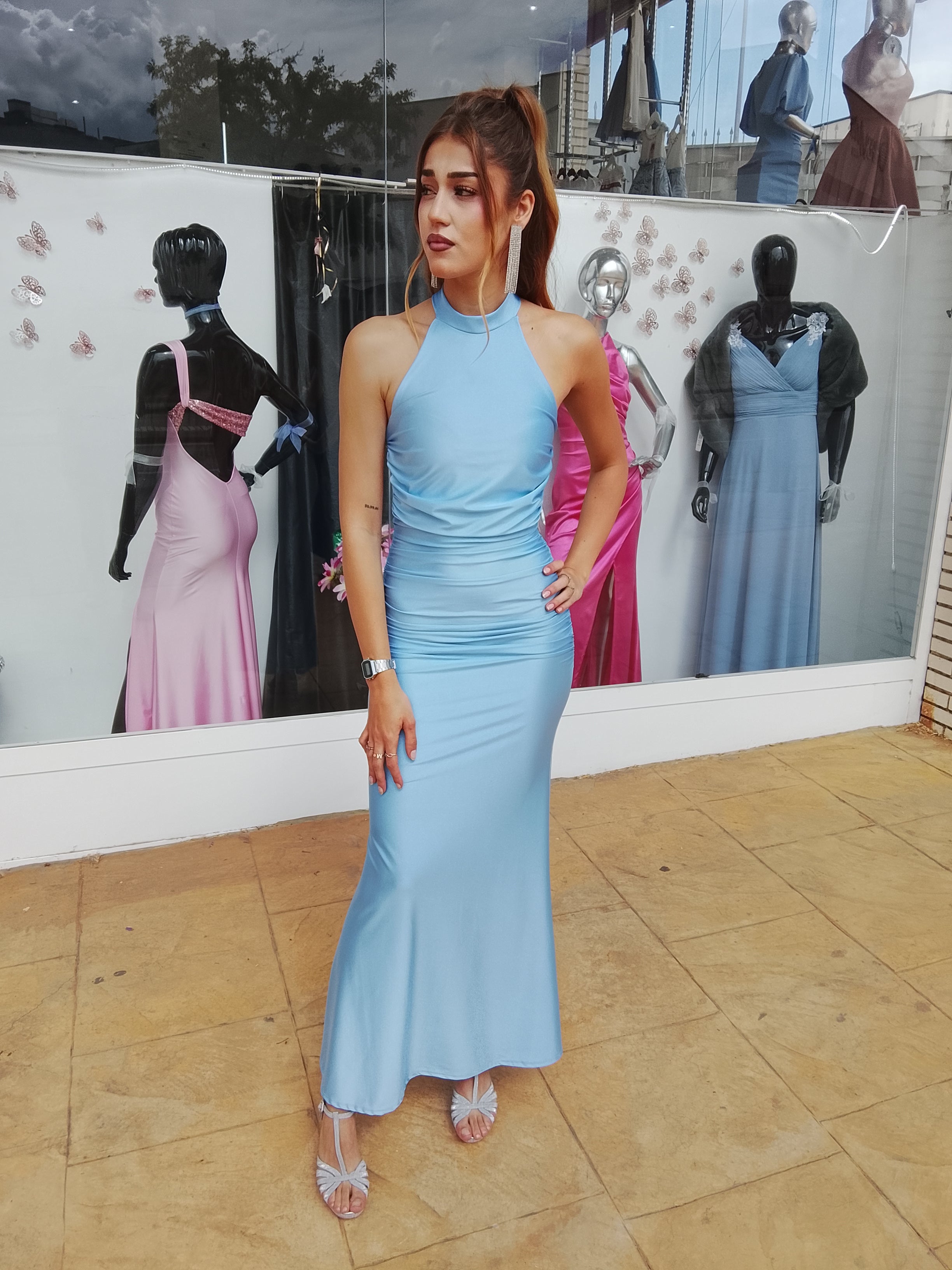 Vestido largo Uxía celeste
