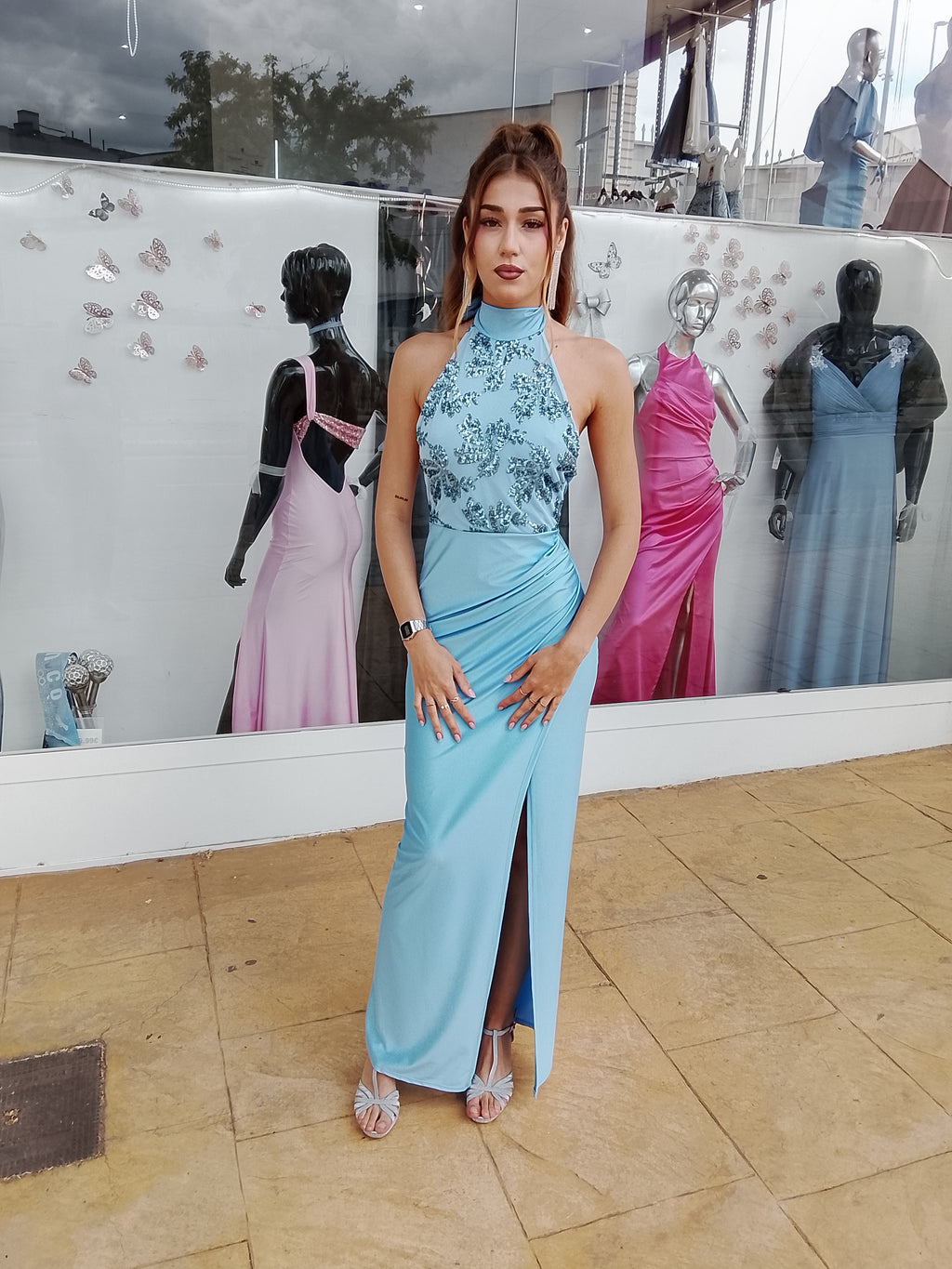 Vestido largo Gisela celeste