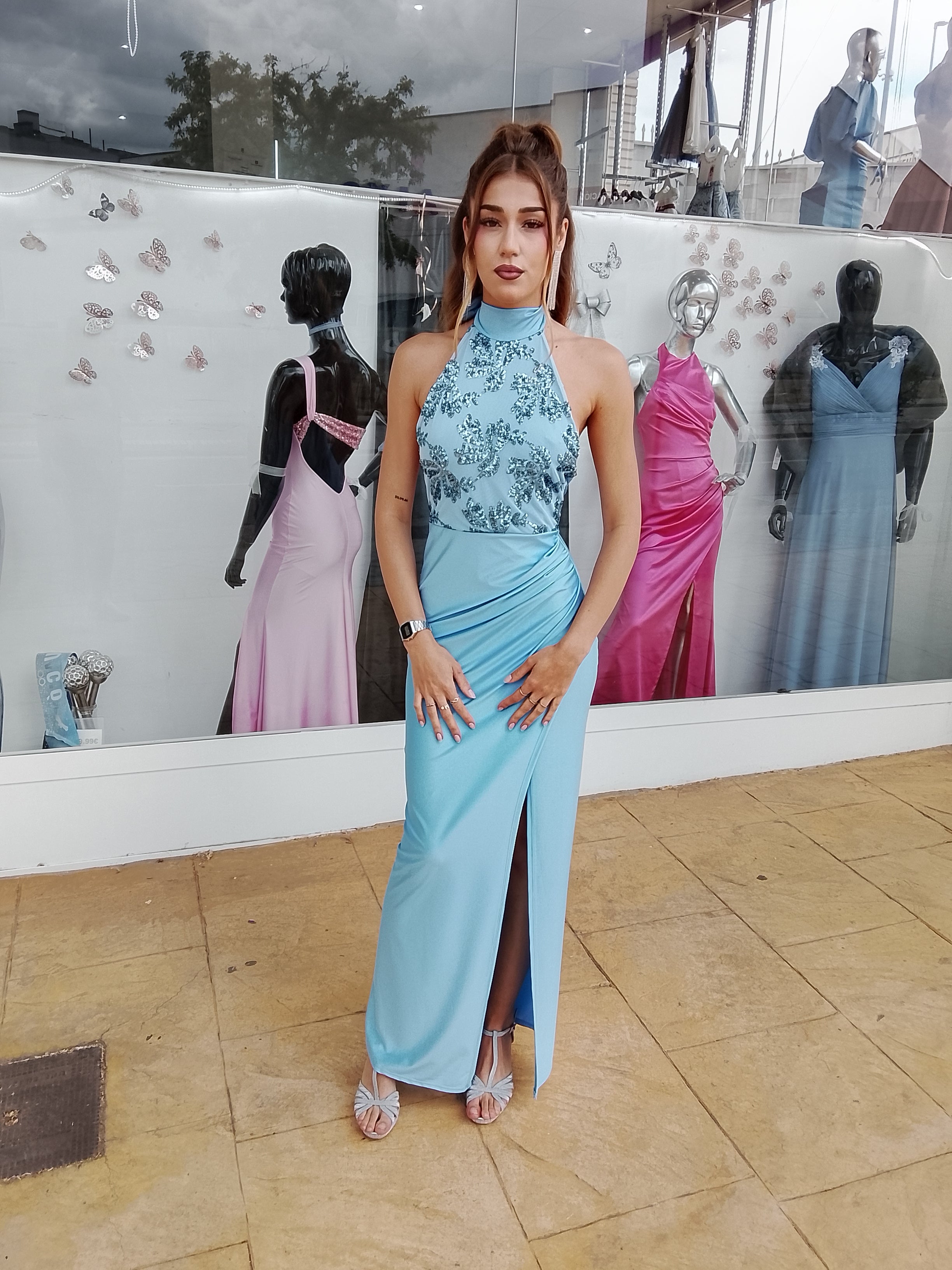 Vestido largo Gisela celeste
