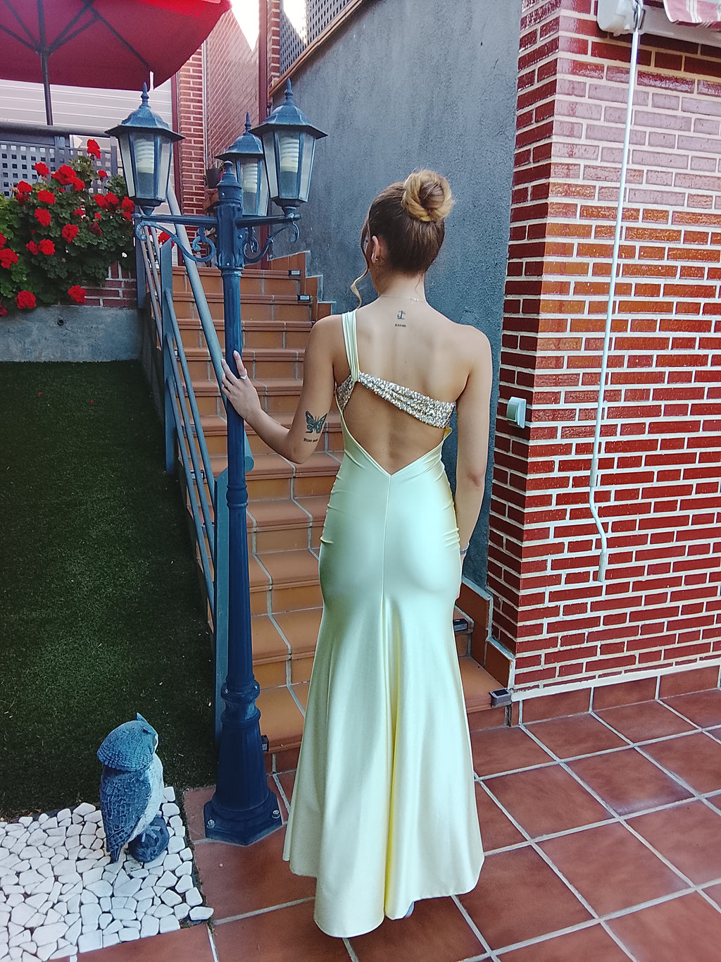 Vestido largo Emilia amarillo y matcha