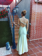 Vestido largo Emilia amarillo y matcha