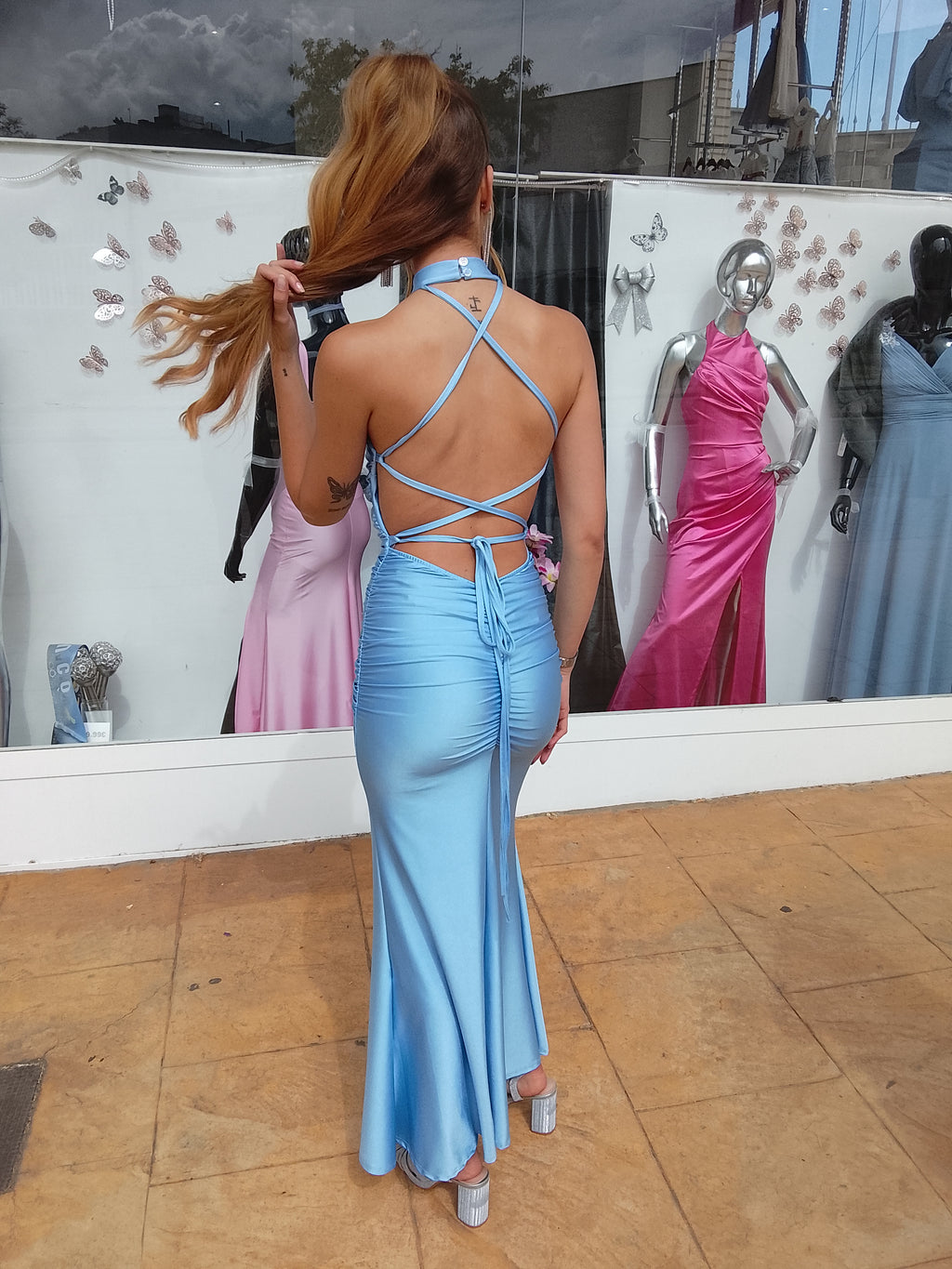Vestido largo Uxía celeste