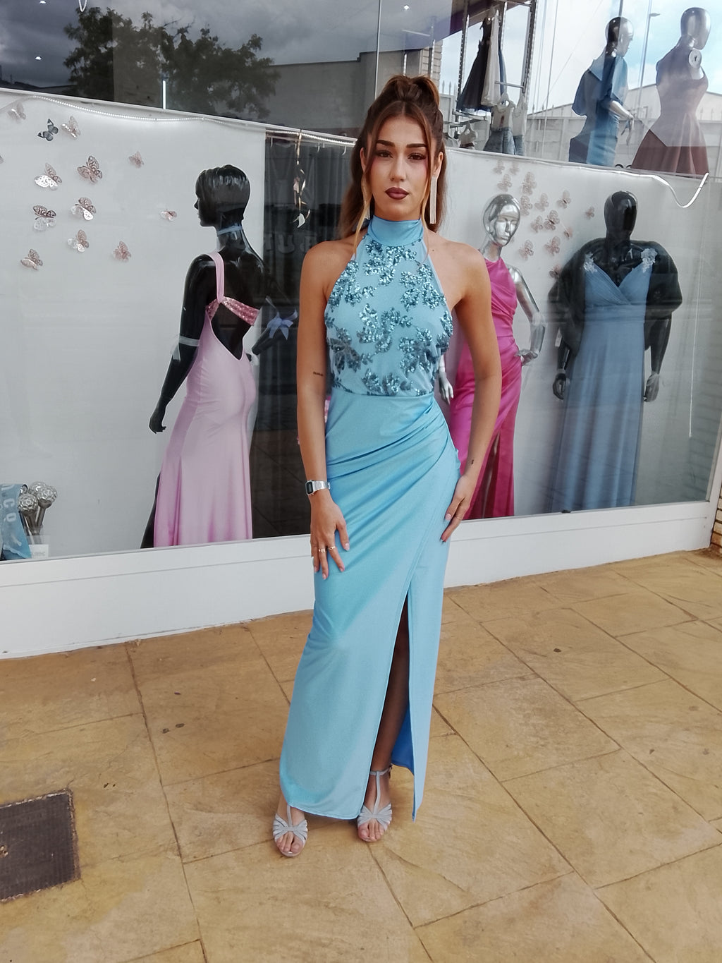 Vestido largo Gisela celeste