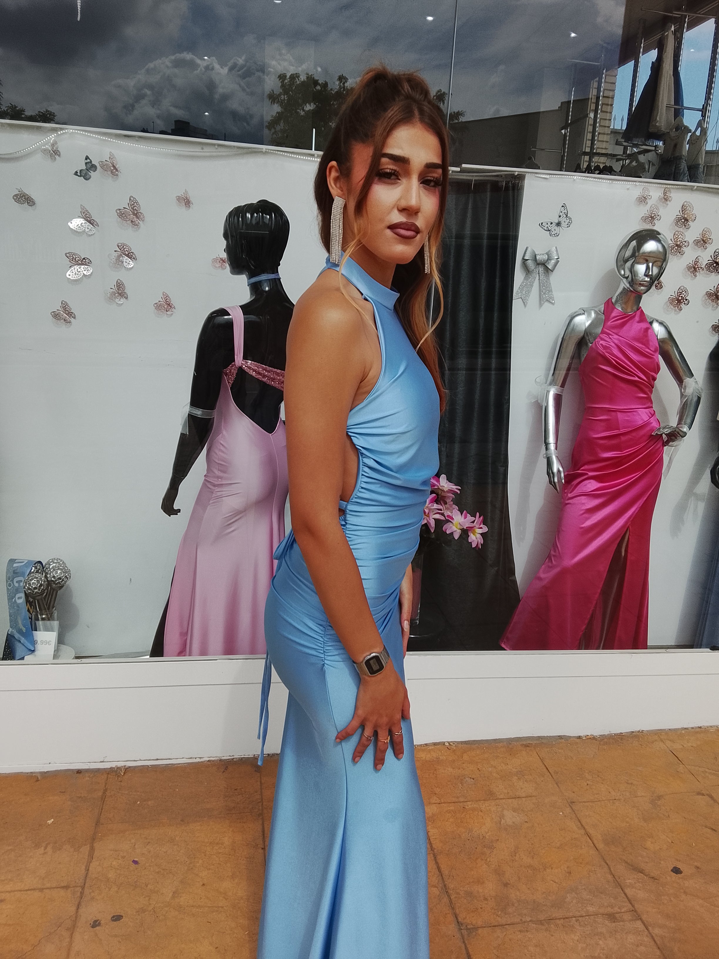 Vestido largo Uxía celeste