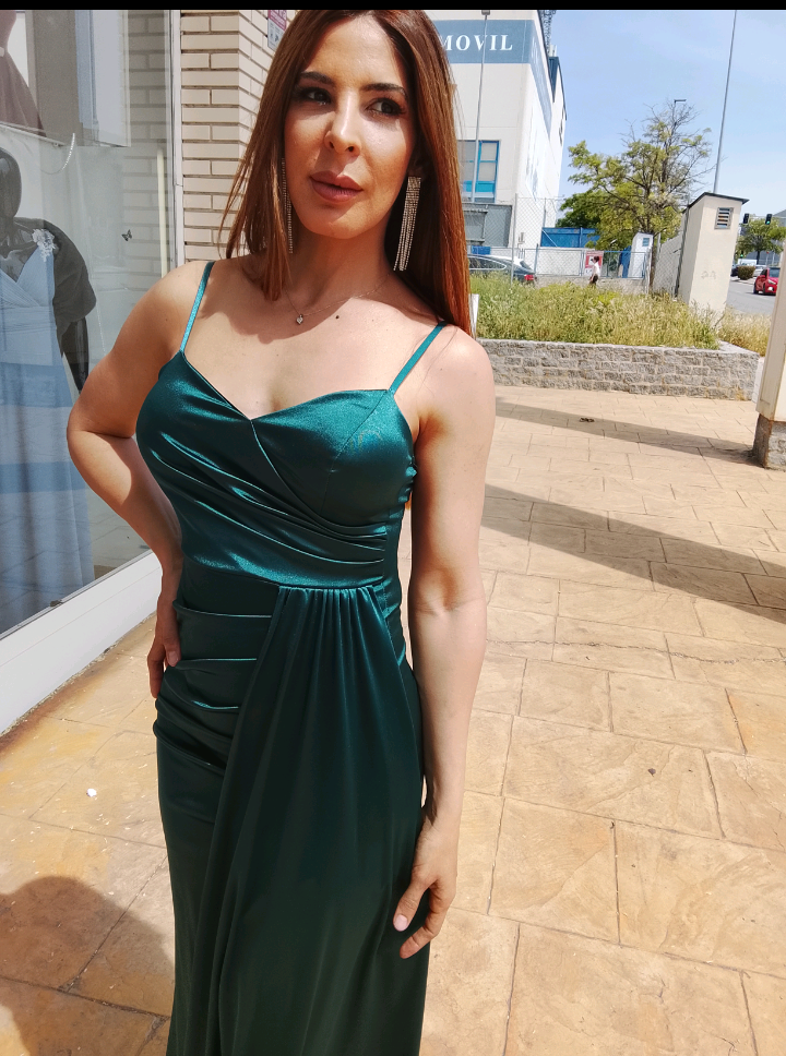 Vestido largo Satén Aura petróleo