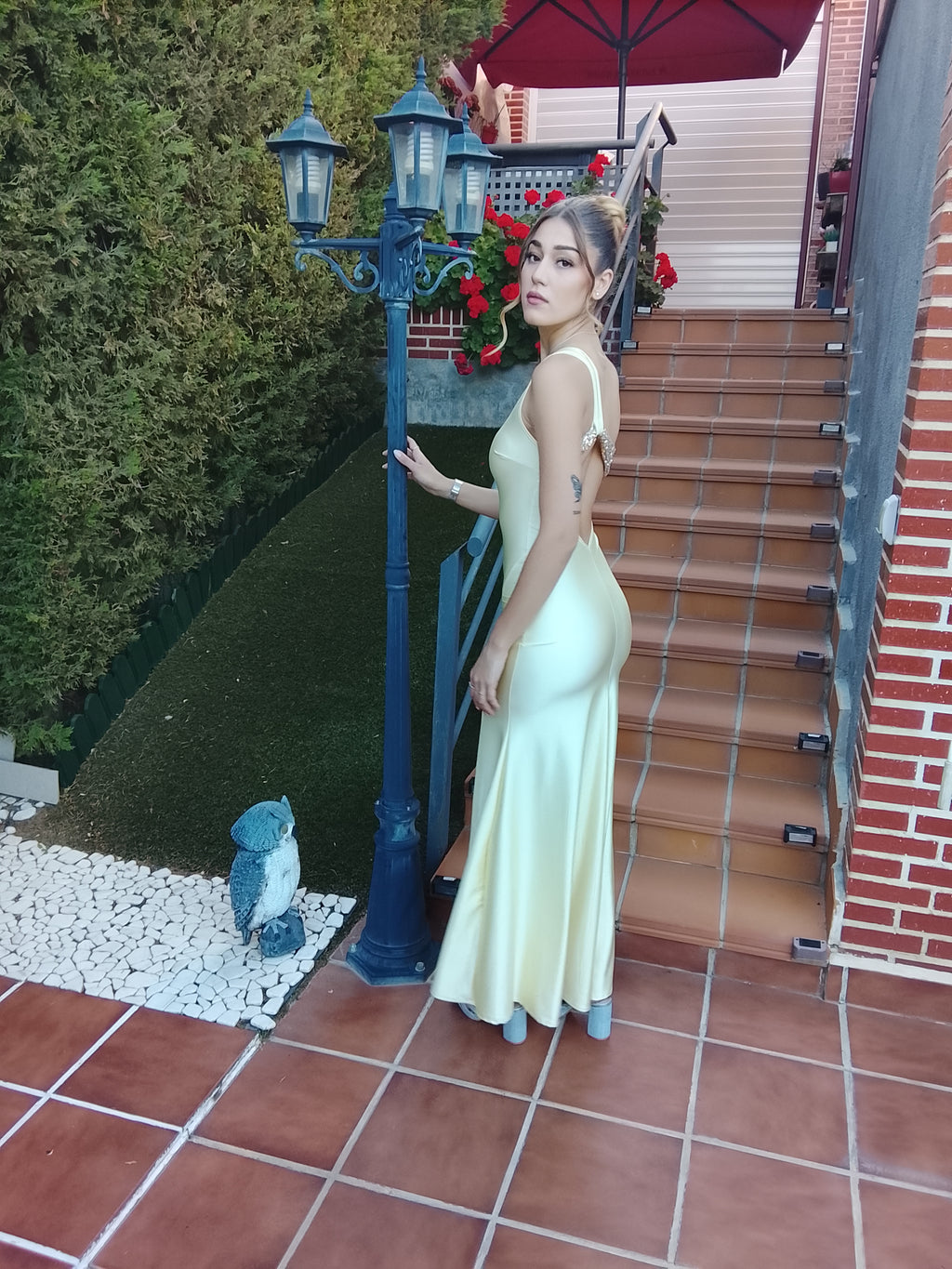 Vestido largo Emilia amarillo y matcha