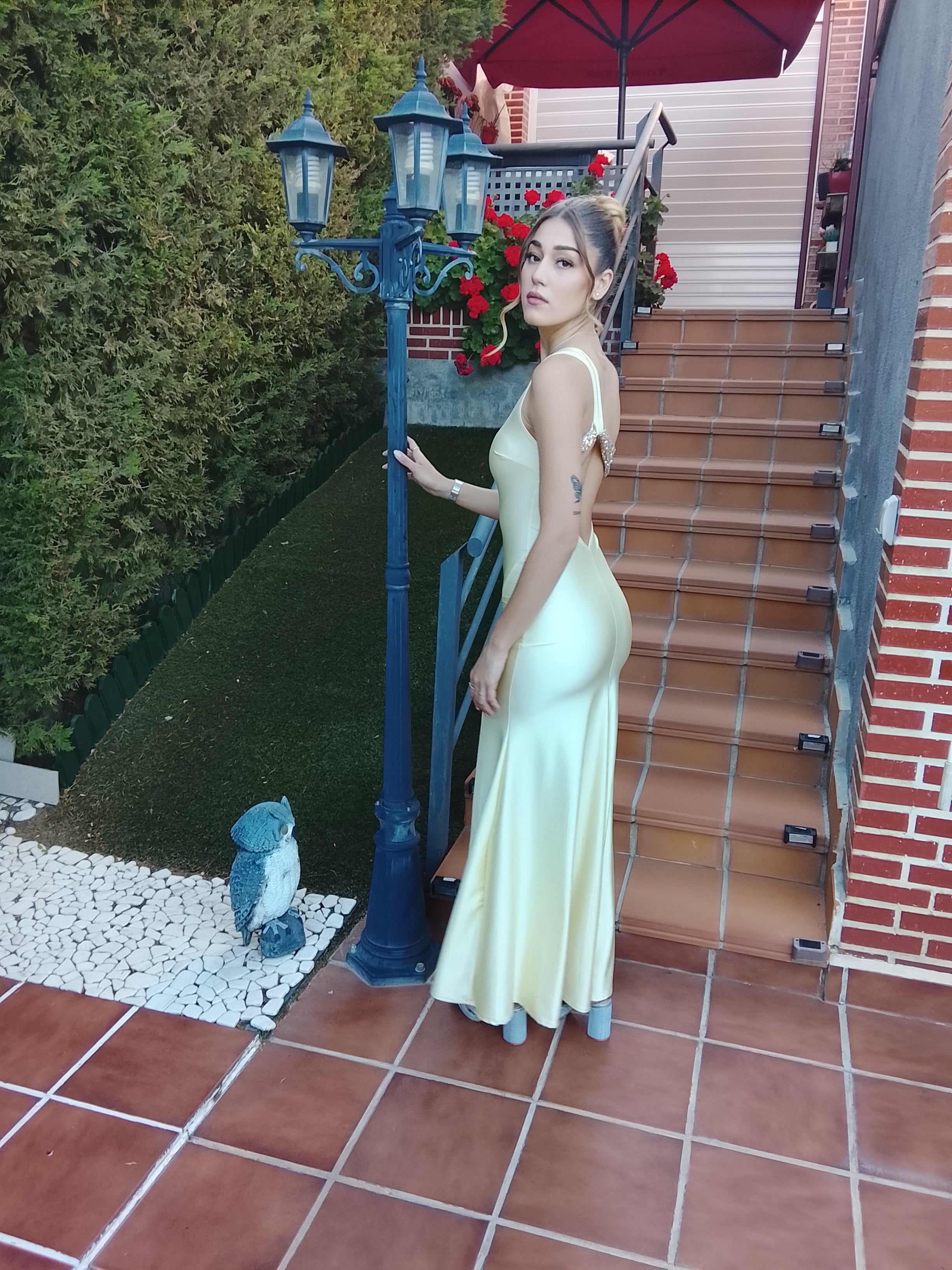 Vestido largo Emilia amarillo y matcha