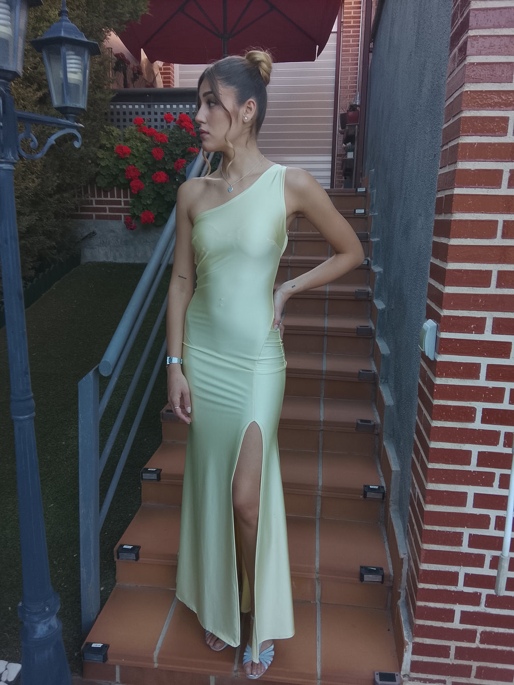 Vestido largo Emilia amarillo y matcha