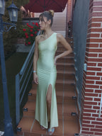 Vestido largo Emilia amarillo y matcha