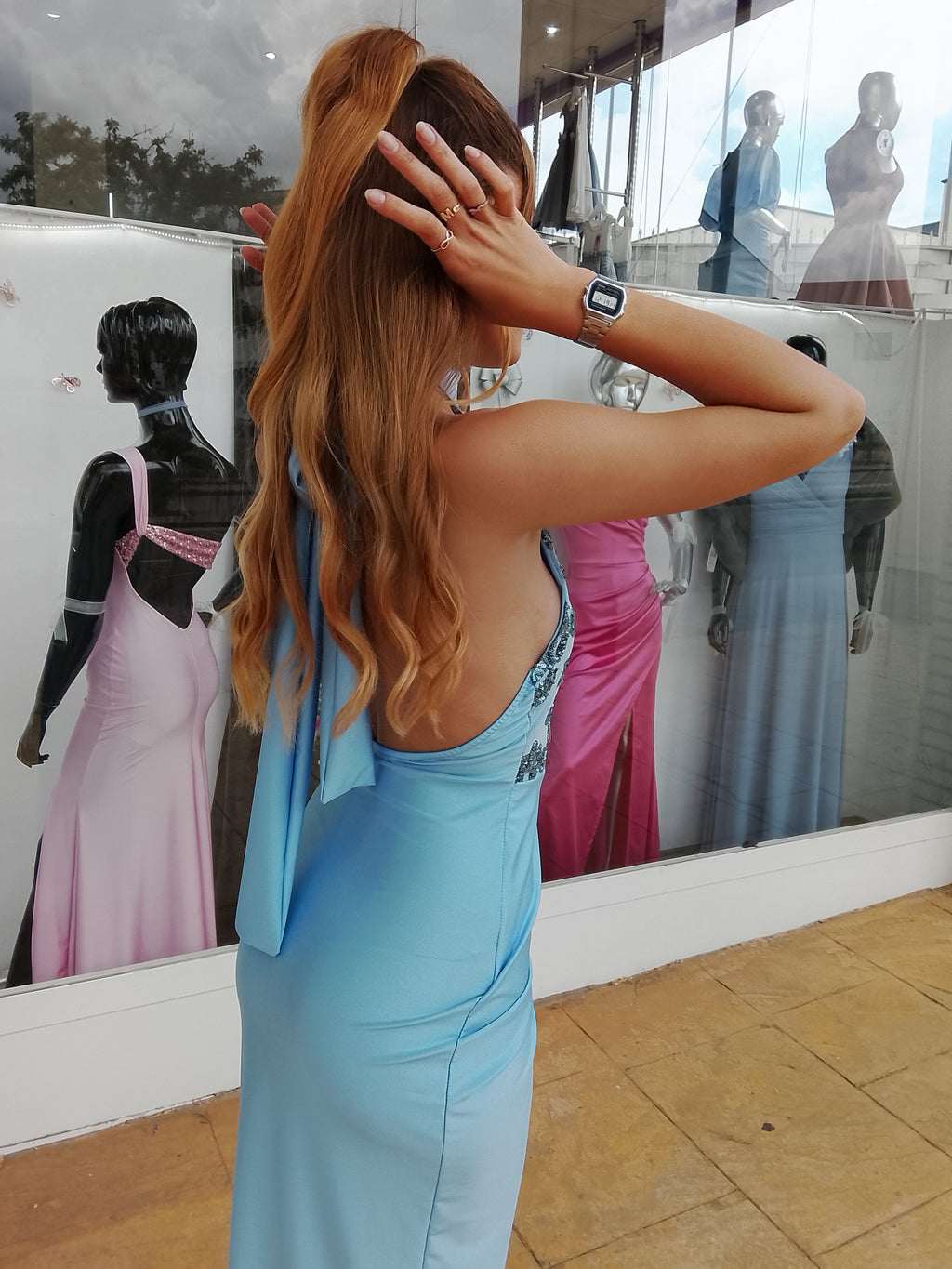 Vestido largo Gisela celeste