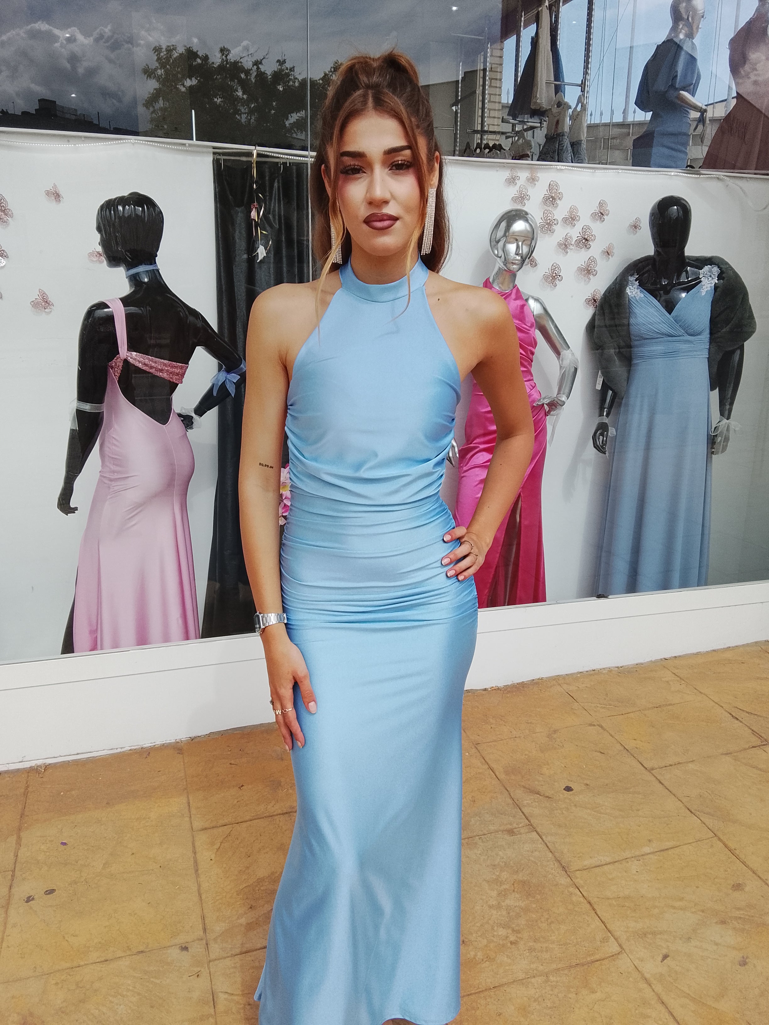 Vestido largo Uxía celeste