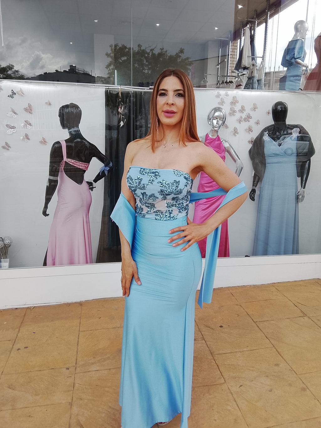 Vestido largo Sicilia celeste y + colores