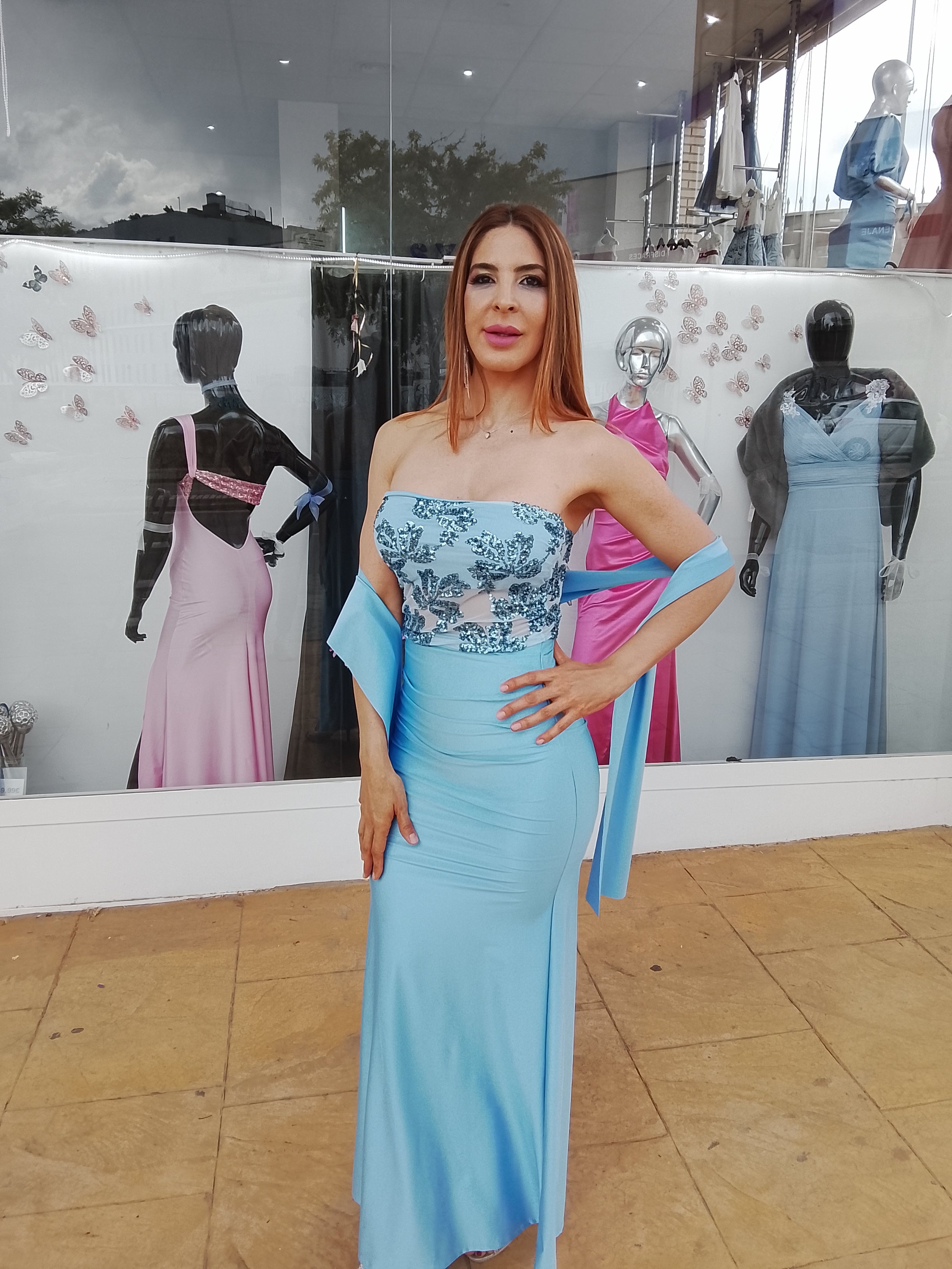 Vestido largo Sicilia celeste y + colores