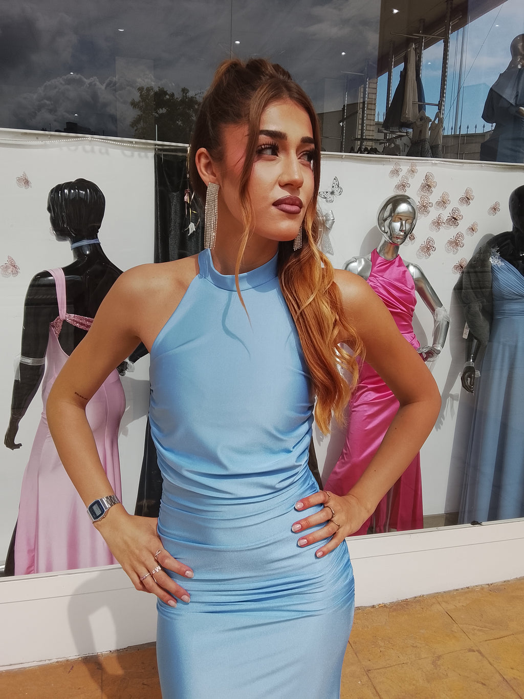 Vestido largo Uxía celeste