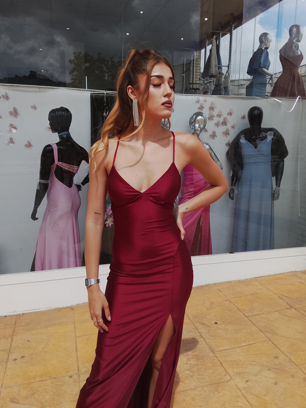 Vestido largo Noa burdeos