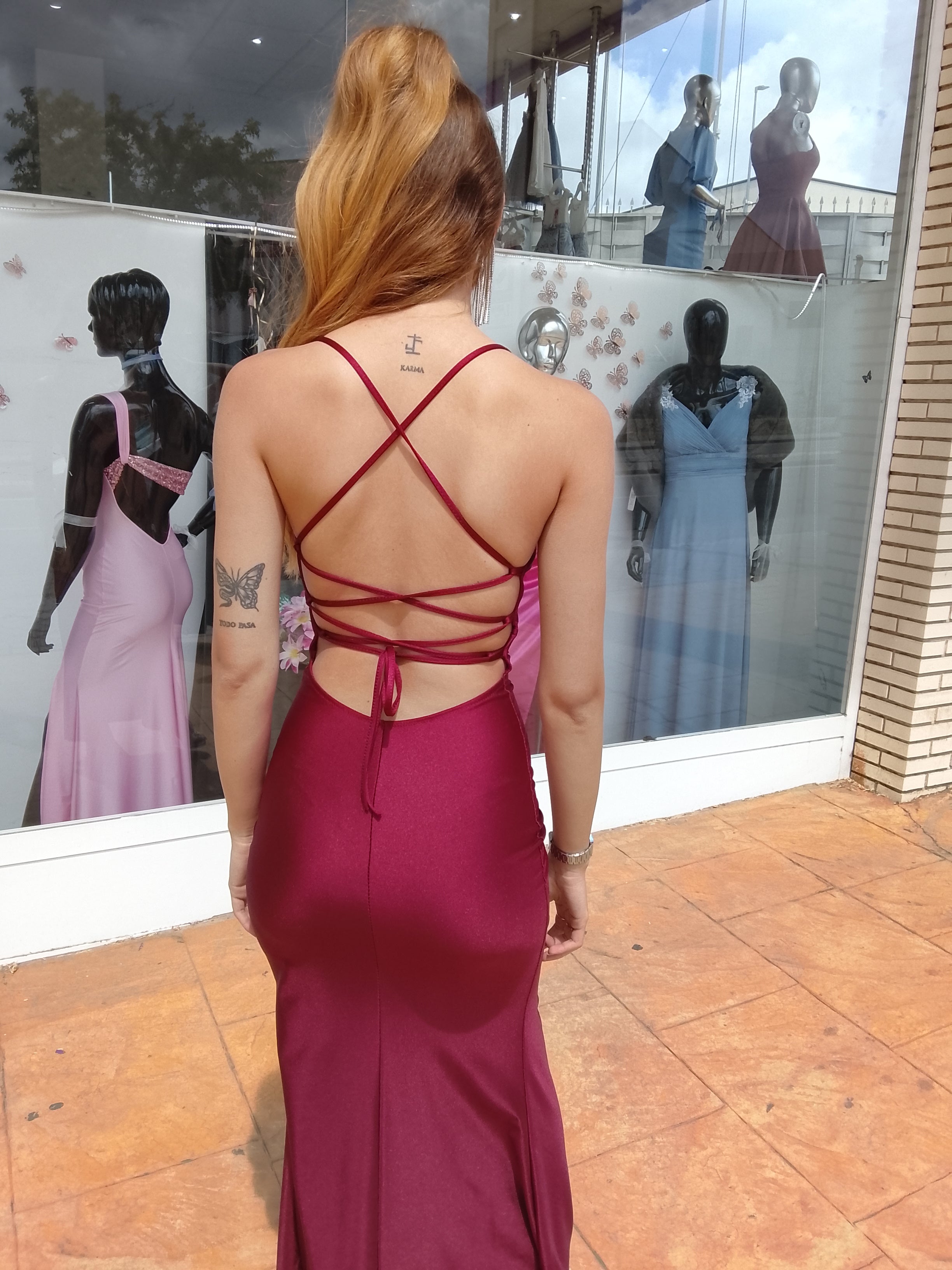 Vestido largo Noa burdeos