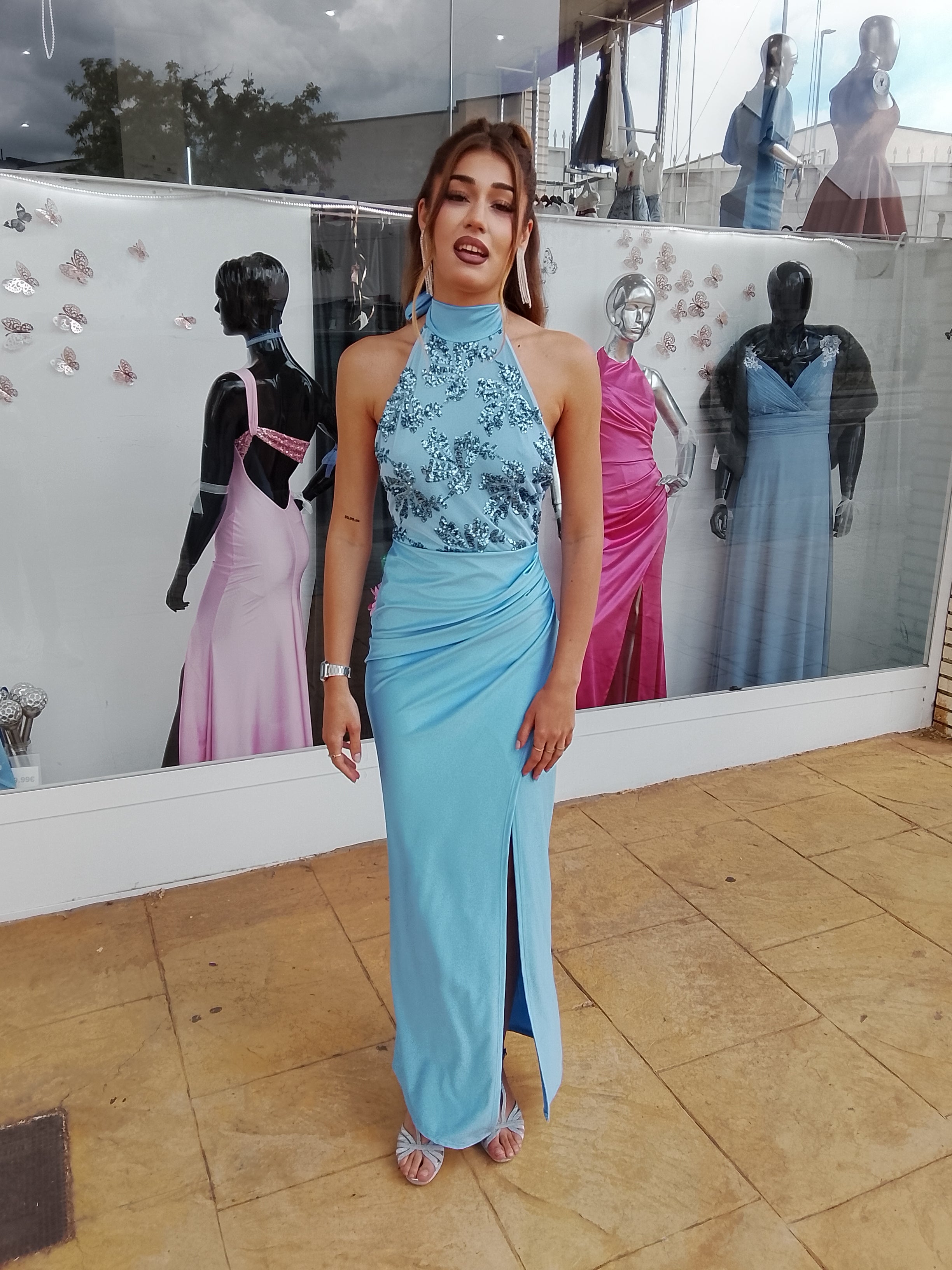 Vestido largo Gisela celeste