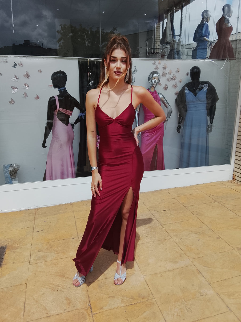 Vestido largo Noa burdeos