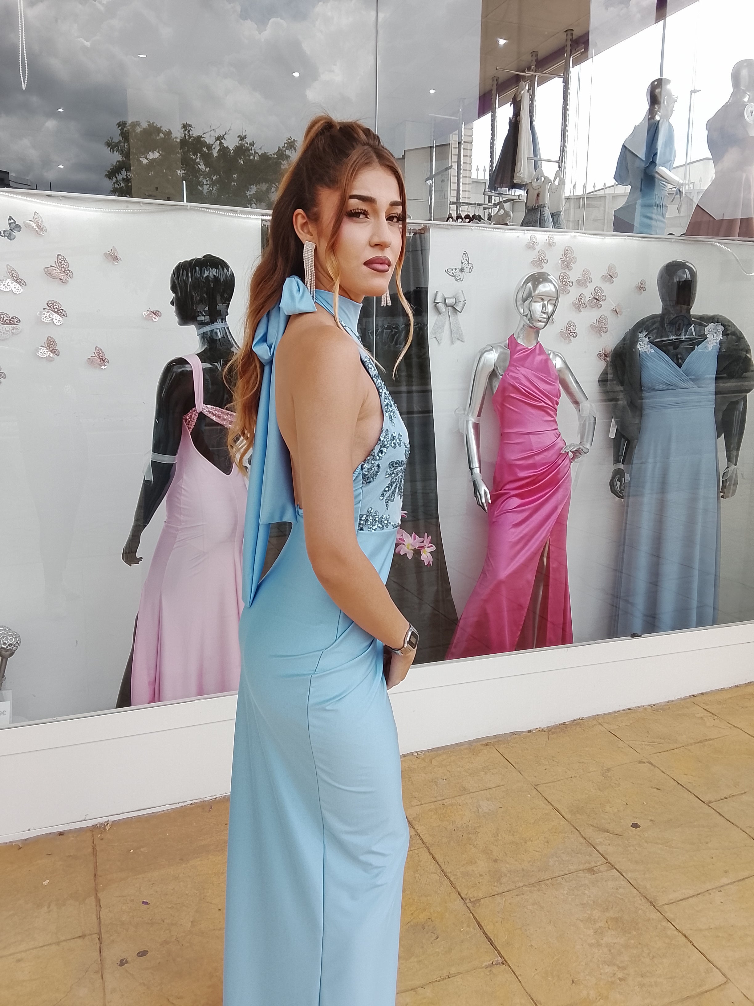Vestido largo Gisela celeste