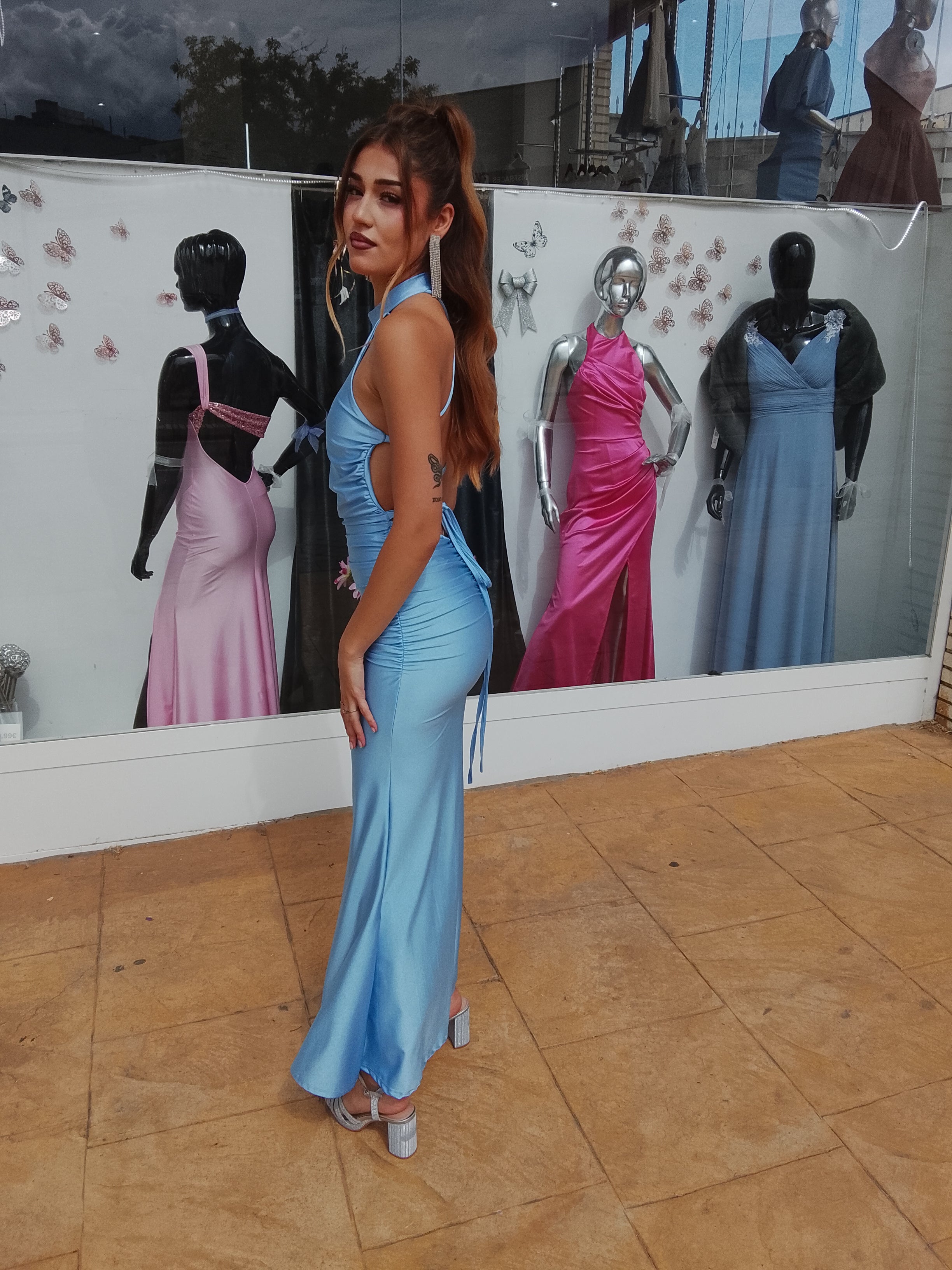 Vestido largo Uxía celeste
