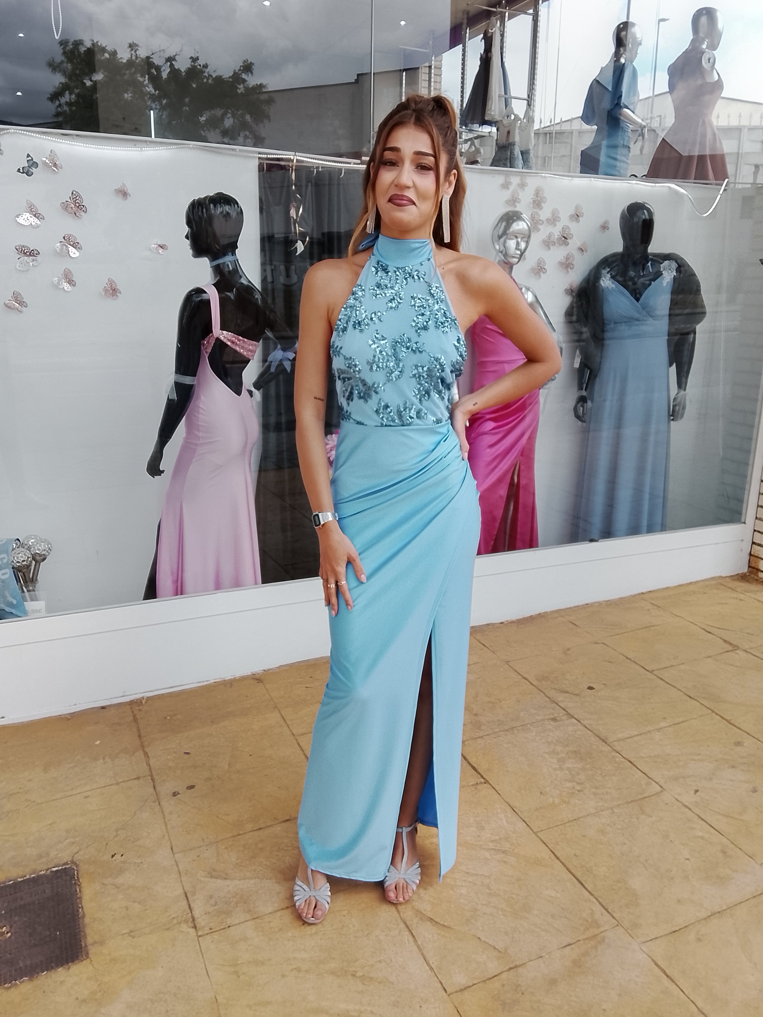 Vestido largo Gisela celeste