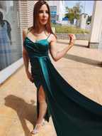 Vestido largo Satén Aura petróleo