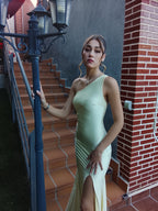 Vestido largo Emilia amarillo y matcha