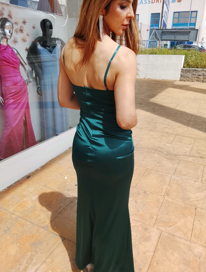 Vestido largo Satén Aura petróleo
