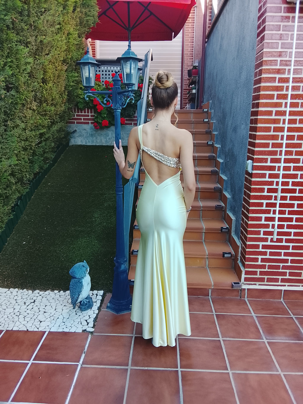 Vestido largo Emilia amarillo y matcha