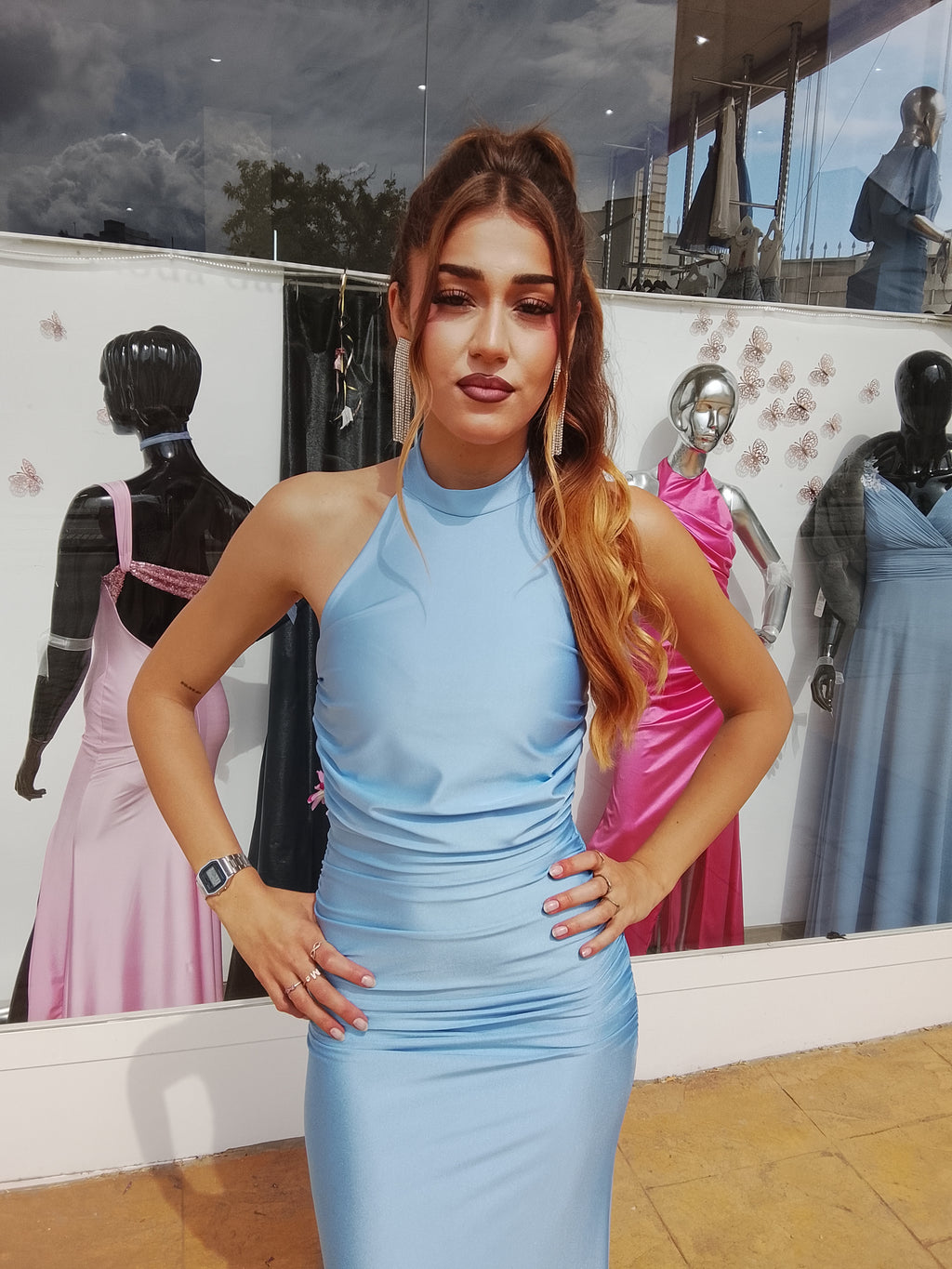 Vestido largo Uxía celeste
