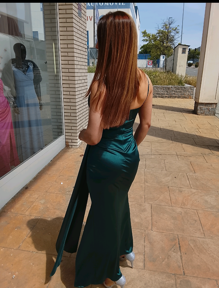 Vestido largo Satén Aura petróleo