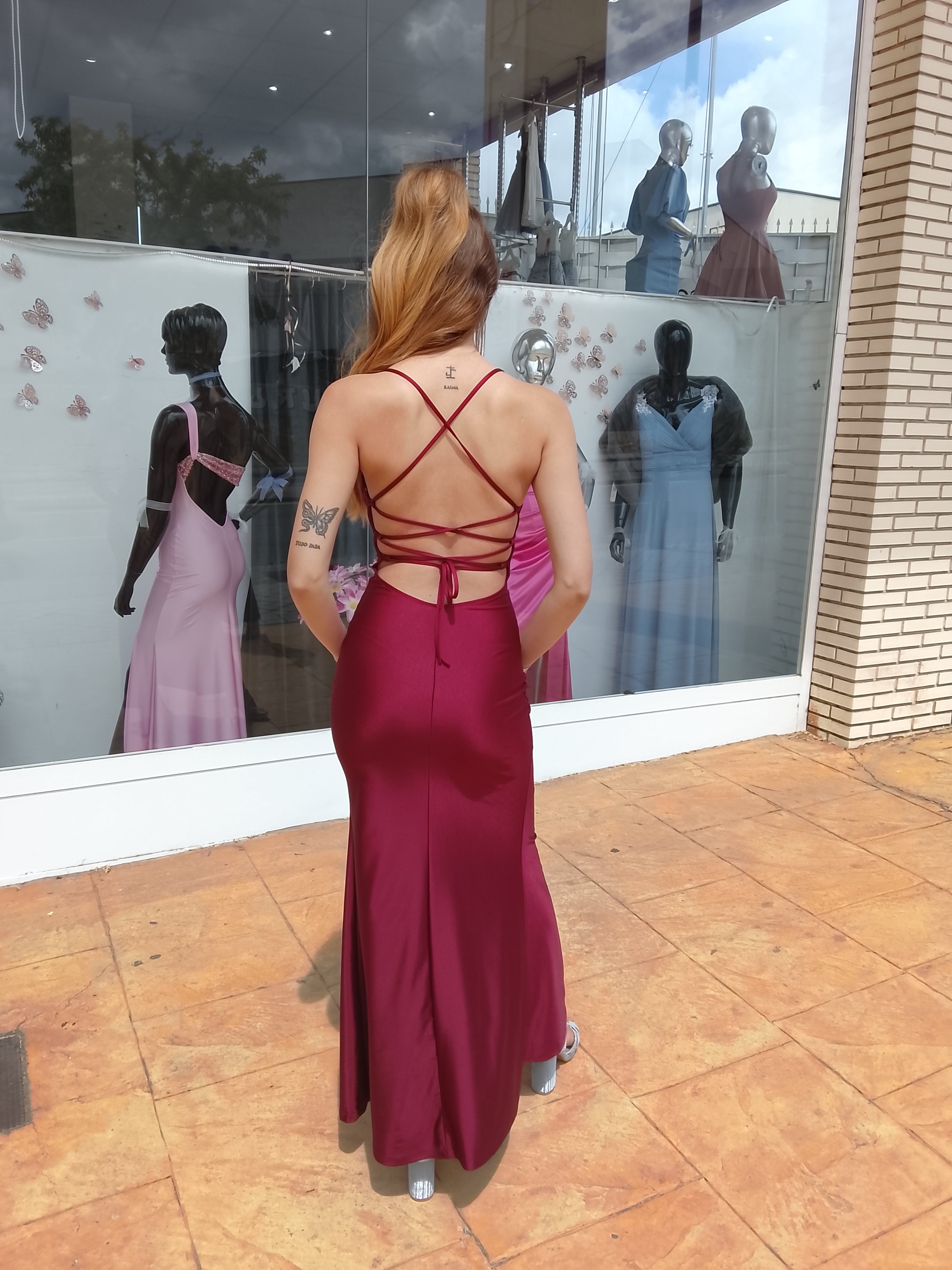 Vestido largo Noa burdeos