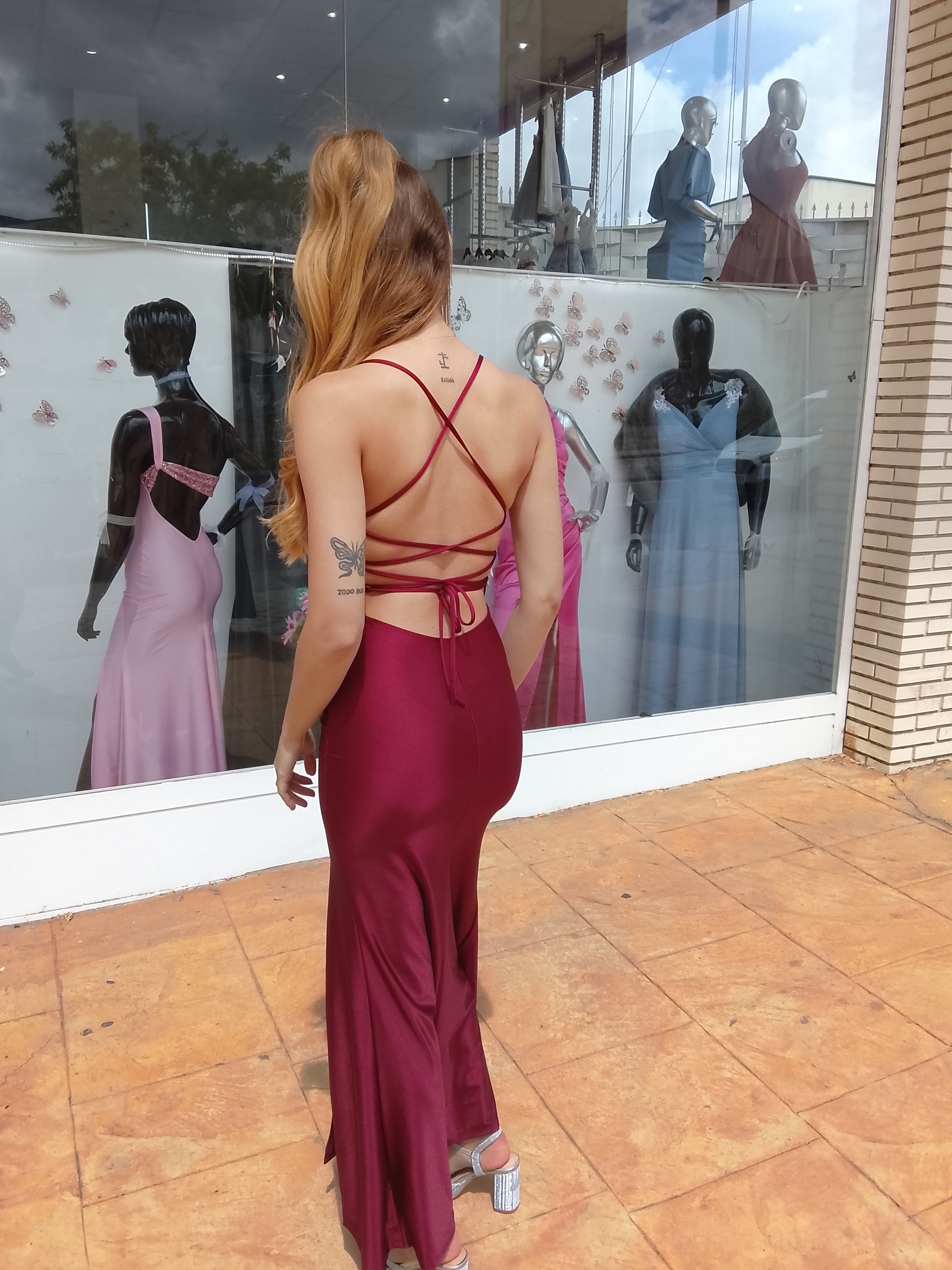Vestido largo Noa burdeos