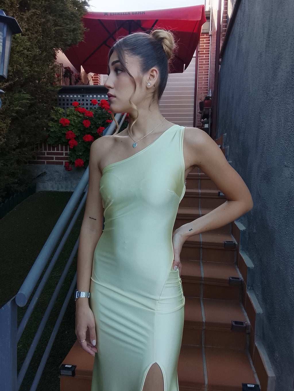 Vestido largo Emilia amarillo y matcha