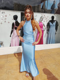 Vestido largo Uxía celeste