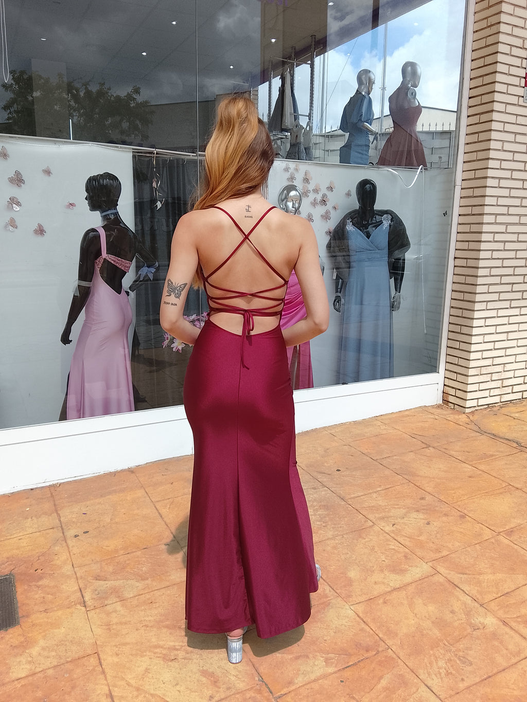 Vestido largo Noa burdeos