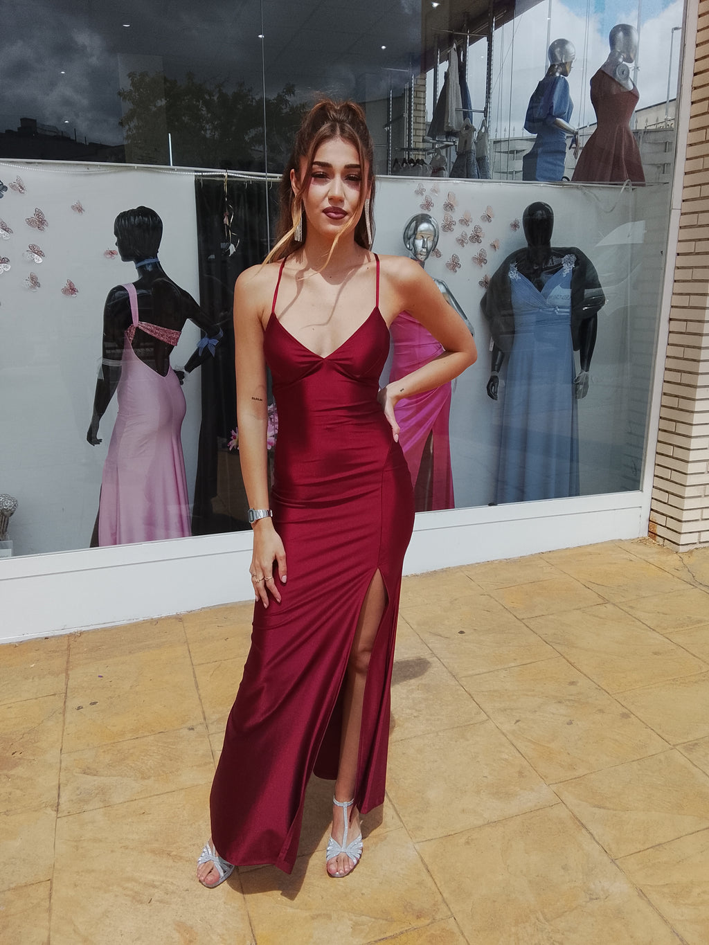 Vestido largo Noa burdeos