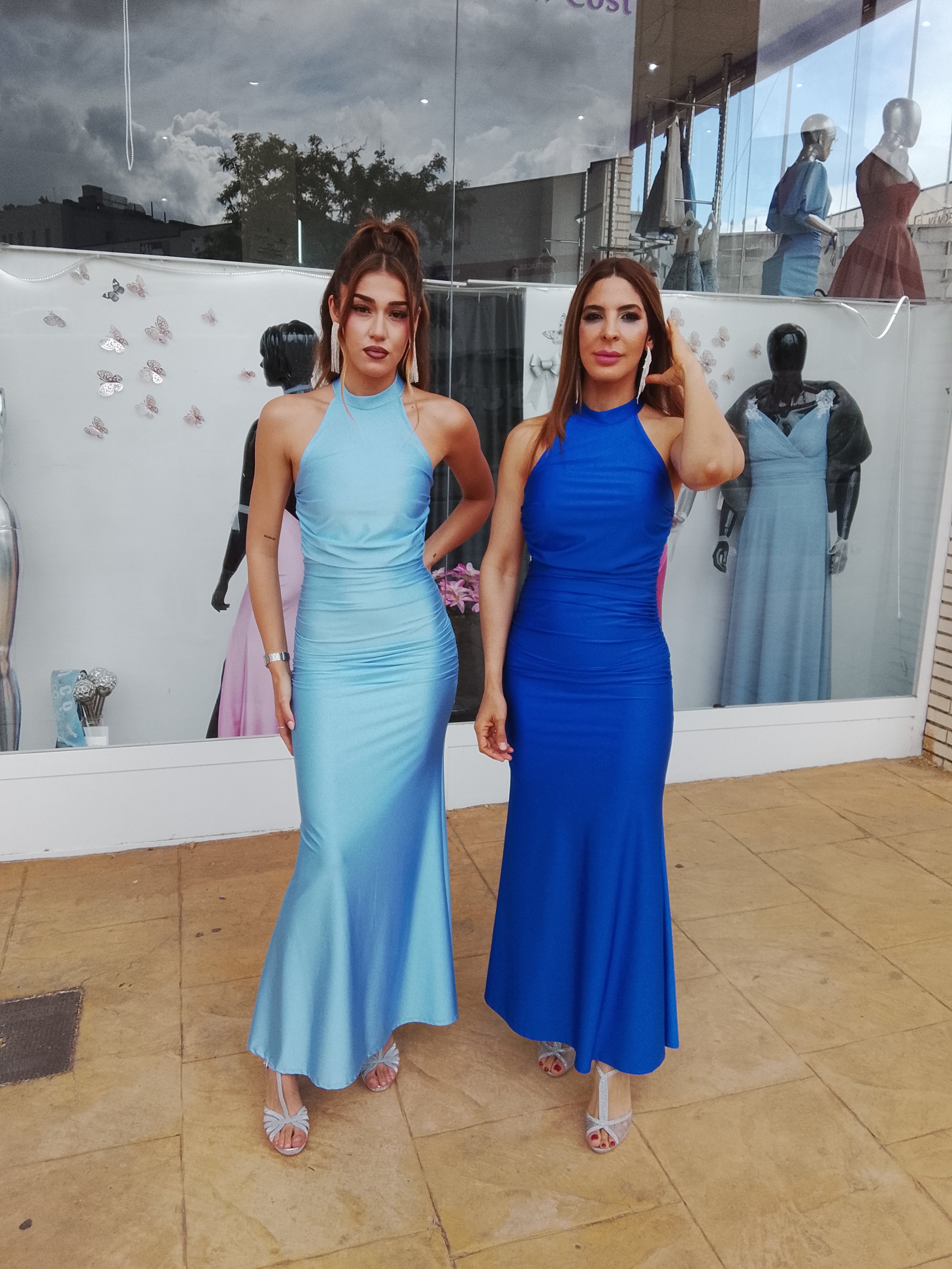 Vestido largo Uxía celeste