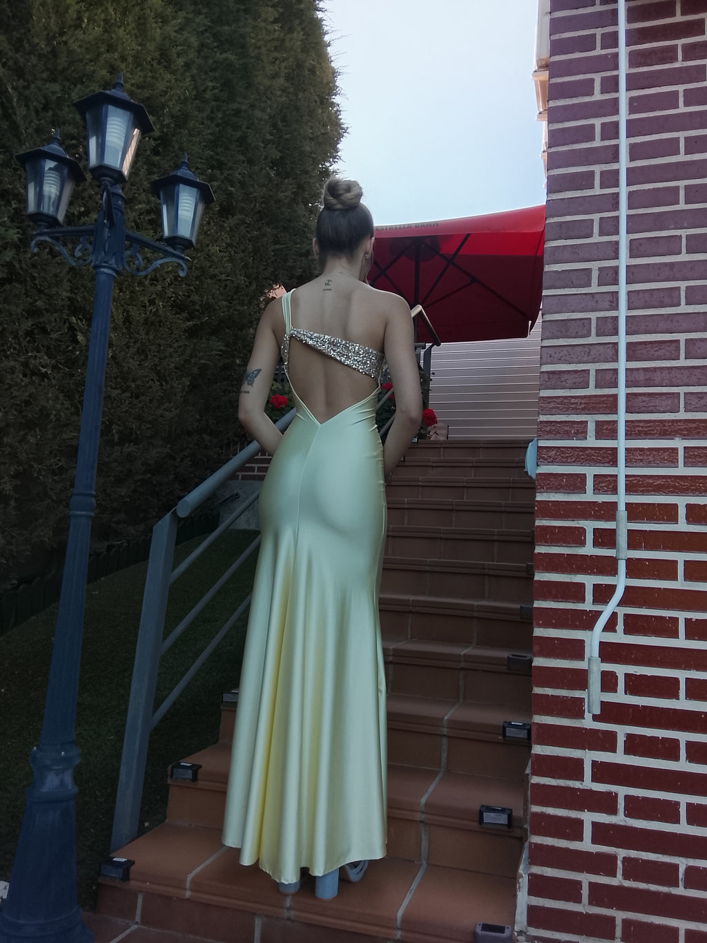 Vestido largo Emilia amarillo y matcha
