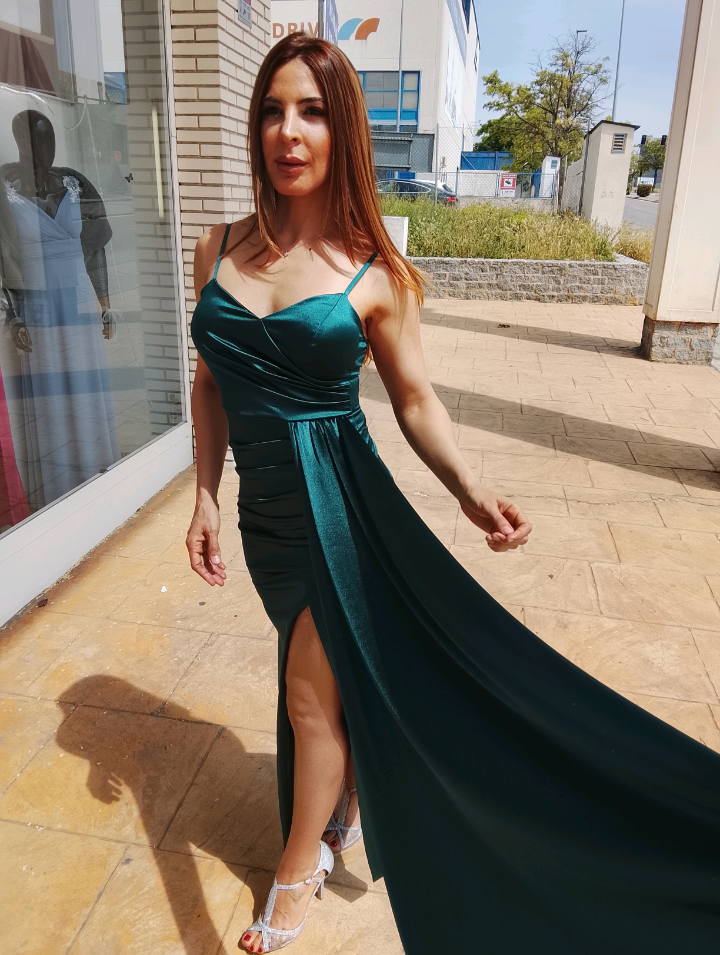 Vestido largo Satén Aura petróleo