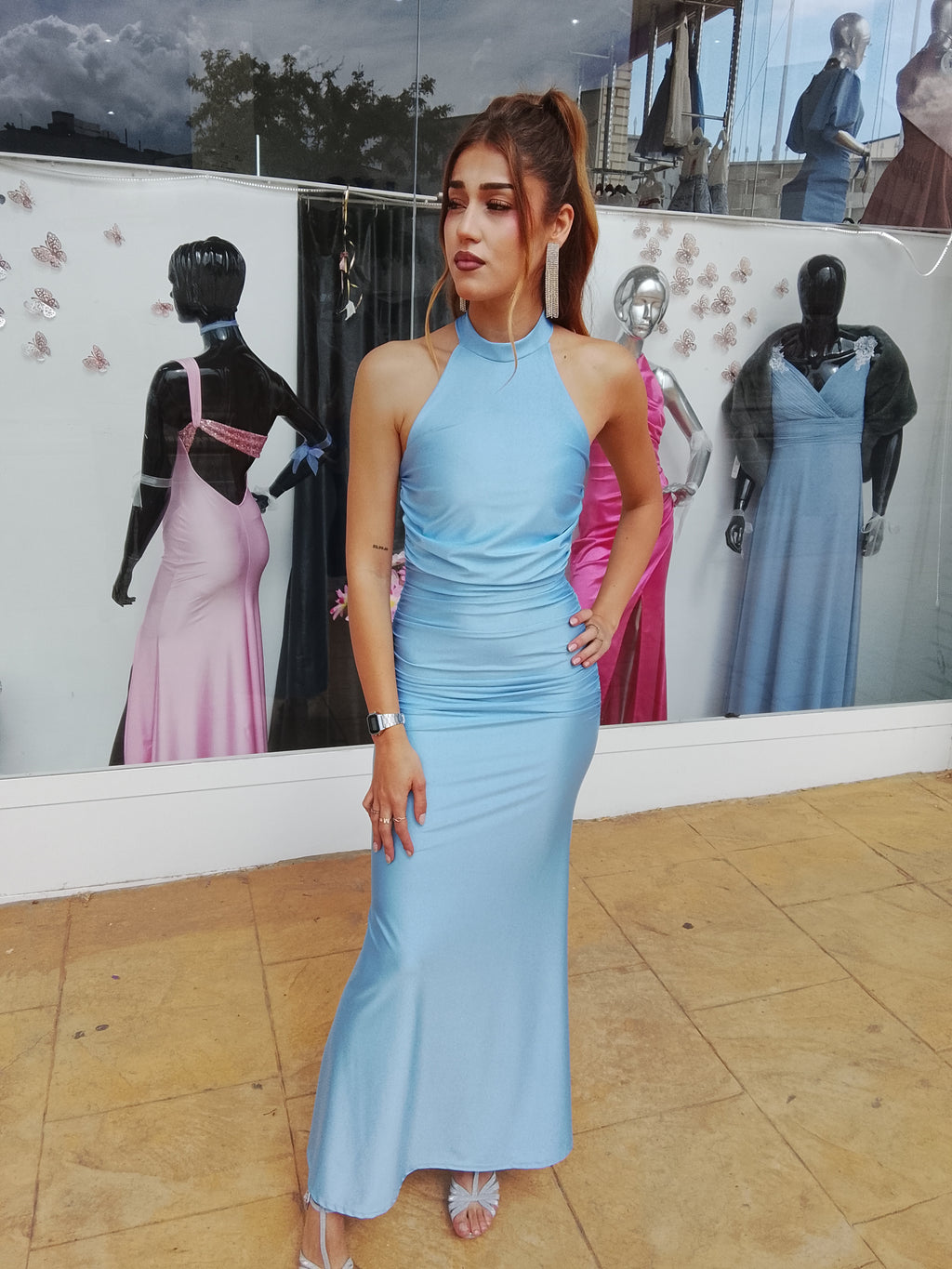 Vestido largo Uxía celeste