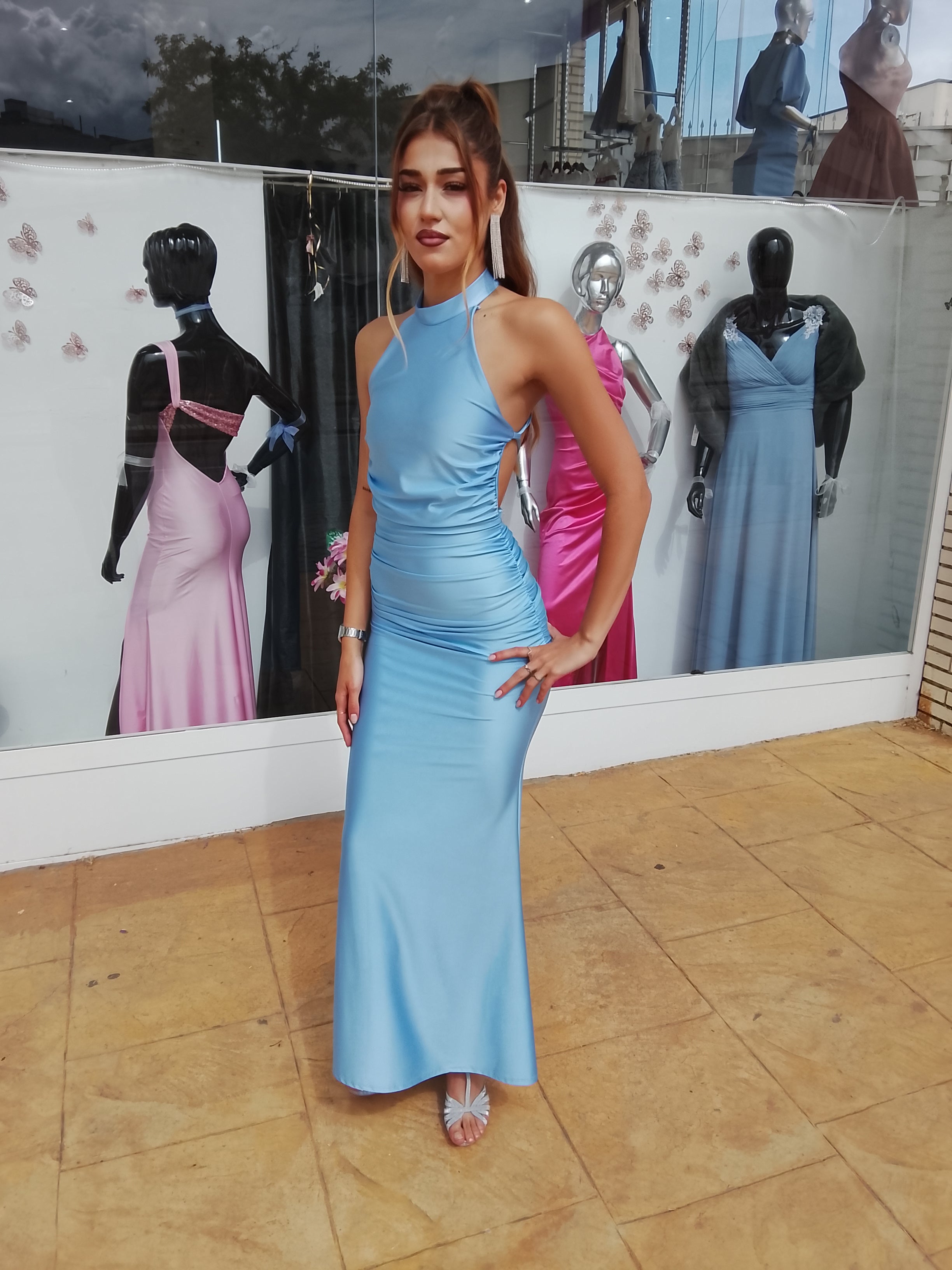 Vestido largo Uxía celeste
